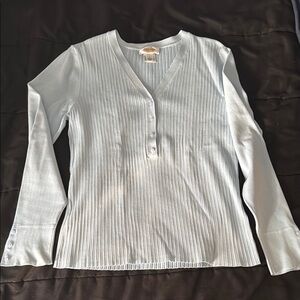 Talbots Light Blue V-Neck Ribbed Long Sleeve Top